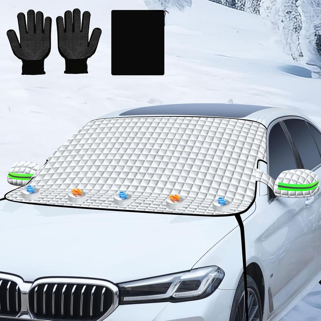 Windshield Sun Shade Cover for Car, Frost Guard, Ice and Snow Protection, UV Reflective, All-Weather, Foldable, Fits Most Vehicles, Blocks Heat and Sun Glare, for Summer and Winter Use