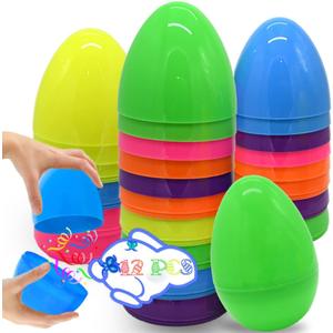 WODMAZ 12 Pcs Jumbo Plastic Easter Eggs, 6" Fillable Colorful Bright Eggs with 6 Assorted Colors for Easter Basket Stuffers Fillers