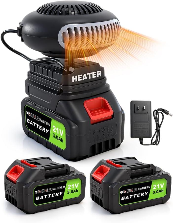 Battery Operated Heater Cordless, Portable Heater Car Window Defroster with Two 3000mAh Rechargeable Battery Powered Heaters with Anti Tilt Design for Indoors/Cars/Camping (60 Minutes Life)