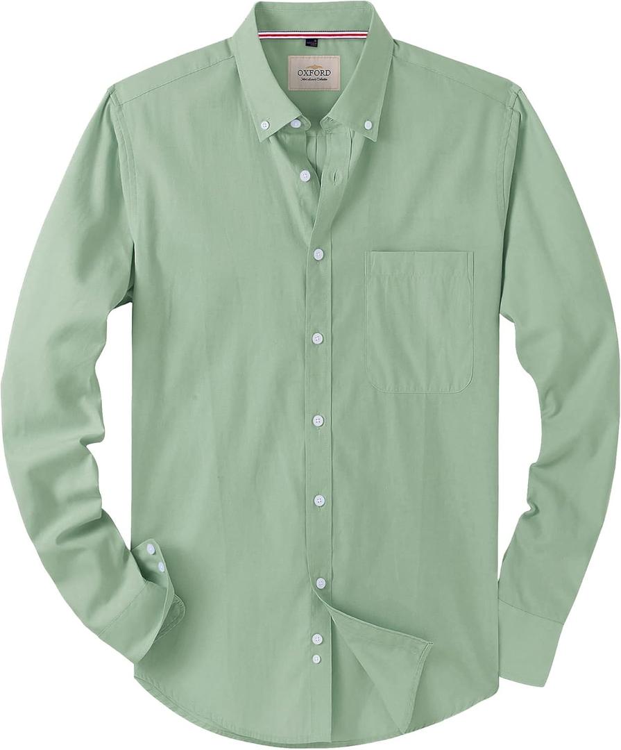 Alimens & Gentle Mens Solid Oxford Shirt Long Sleeve Dress Shirt Work Casual Button Down Shirts with Pocket (Green, XL)