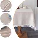 Linen Square Tablecloth 52 x 52 Inch Beige Washable Wrinkle Resistant Table Cloths with Tassels Farmhouse Decorative Burlap Fabric Table Cover for Wedding Camping Party Holiday