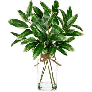 Artificial Eucalyptus Stems in Glass Vase with Faux Water, 13.8" Faux Plants Indoor Small Desk Plant, Silk Greenery Artificial Plants Indoor for Home Office Farmhouse Wedding Centerpiece Table Dcor, Green Eucalyptus Leaves