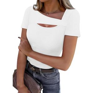 XIEERDUO Womens Summer Tops Short Sleeve Shirts for Women Sexy Tops Y2K Shirts One Piece Cutout Tops L