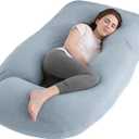Jcickt Pregnancy Pillow for Sleeping,59 inch Maternity Pillow with Removable Washable Cover,J-Shaped Cooling Full Body Pregnant Pillow -Support for Backs,Legs, Belly, HIPS, Improve Sleep-Sky Blue