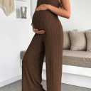 BLENCOT Maternity Ribbed Jumpsuit Sleeveless Square Neck Wide Leg Stretchy One Piece Romper (Brown, S)