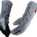 16 Inches,932,Leather Welding Gloves, Heat/Fire Resistant,Large Mitts for BBQ,Oven,Grill,Fireplace,Tig,Mig,Forge,Baking,Furnace,Stove,Pot Holder,Animal Handling Glove.L Black-gray