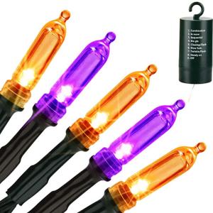 LYHOPE Orange Purple Halloween Lights Indoor, 33ft 100 LED Battery Halloween Light with 8 Mode, Timer, Waterproof Battery Operated String Lights for Home Tree Wreaths Party Yard Outdoor Holiday Decor