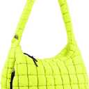 Quilted Puffer Tote Bag Large Crossbody Shoulder Bag Nylon Puffy Bubble Bag with Adjustable Shoulder Strap (Neon Green)