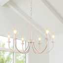 Rviezza French Country Chandelier, 6-Light Antique White Farmhouse Chandelier for Dining Room Lighting Fixtures Hanging, Candle Hanging Pendant Lights for Kitchen Living Room Bedroom Foyer