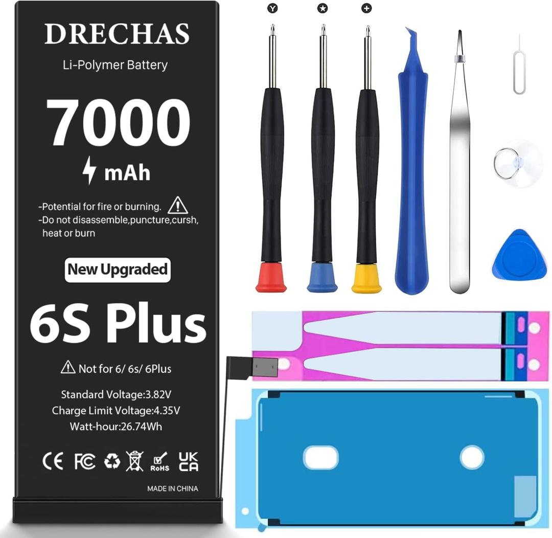 [7000mAh]Battery for iPhone 6S Plus, New Upgraded High Capacity 0 Cycle Li-Polymer Replacement Battery for iPhone 6S Plus Models A1634, A1687, A1699 with Complete Professional Repair Tool Kit