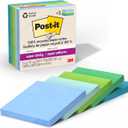 Post-it 100% Recycled Paper Super Sticky Notes, 2X The Sticking Power, 3x3 in, 5 Pads, 70 Sheets/Pad, Oasis Collection (654R-5SST)