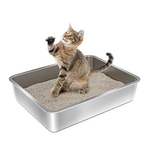 Stainless Steel Litter Box - 17.7" L x 13.77" W x 4" H Metal Cat Litter Box, Non Stick, No Smell, Easy Entry, Easy to Clean, Metal Litterbox for Kitten, Elderly Cats, Bunny