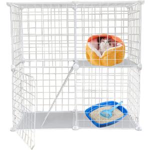 2 Tier Metal Cat Cage Indoor Detachable Cats Cages DIY Pet Playpen Portable Removable Kitten Collapsible Playpen for Small and Medium Cats Kittens Kitty (White 29.52 x 15.35 x 28.74 in)