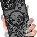 BITOBE Floral Case for iPhone 14 Pro Max [Compatible with MagSafe] Cute Flower Pattern Case for Women Girls Soft TPU Bumper Translucent Magnetic Slim Protective Cover - Black Flowers