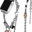 Bling Bands Compatible with Apple Watch Band 38mm 40mm 41mm 42mm 44mm 45mm 49mm Ultra Iwatch SE Series 8/7/6/5/4/3/2/1, Women's Rhinestone Charms Strap Double Tour Chain Bracelet Wristband Stainless Steel