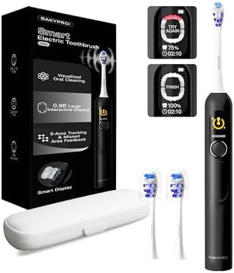 SAKYPRORAL Electric Toothbrush with AI Smart Screen for Adults Kids Teens | 150-Day Battery, Real-Time Brushing Map | Whitening Mode, 3-Min Timer, Travel Case | Family Sonic Toothbrush (G5S Black)