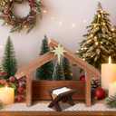 Yaomiao 2 Pcs Small Christmas Nativity Stable Manger Decorations 9.25 x 7.08 Inch Wood Nativity Scene with Roof Star for Inside Scale Holy Family Tiny Wooden Stable Shed Creche Home Desk Decor