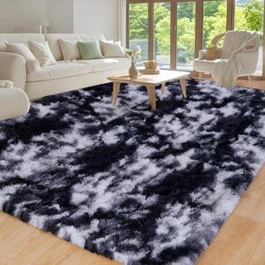 Area Rug for Living Room 6x9, Ultra Soft Shaggy Area Rugs for Bedroom, Upgrade Non-Slip Plush Fuzzy Carpet for Bedroom Girls Boys Room Home Nursery Teens Modern Indoor Home Dorm Decor, Cream White (Black and White)