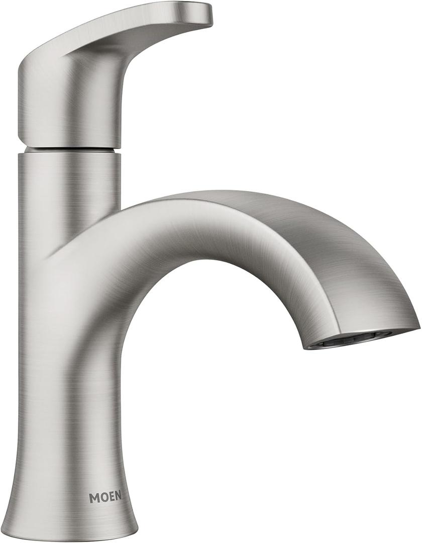 Moen Karis Spot Resist Brushed Nickel One-Handle Single Hole Bathroom Sink Faucet with Optional Deck Plate, 84346SRN