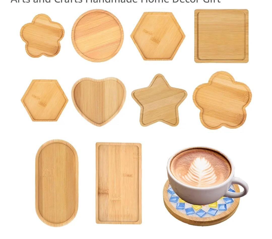 KDBDSYZB 10Pcs DIY Wooden Mosaic Tiles Coasters Kits Bases,Various Shapes Substrates Drinking Cup Coaster,Blank Base Trays,Art Plate,DIY Supplies for Arts and Crafts Handmade Home Decor Gift