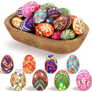 Hollowfly 24 Pcs Pysanky Easter Eggs Ukrainian Floral Spring Bowl Filler Decor Fabric Wrapped Easter Foam Eggs for Home Trays Holiday Party Decorations Basket Vase Bowl Fillers