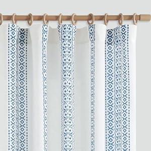jinchan Boho Linen Curtains 63 Inch Length Country Farmhouse Printed Living Room Bedroom Curtains Dark Blue on White Window Curtains Rod Pocket Back Tab Geometric Light Filtering Curtain Set 2 Panels