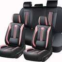 Huidasource Seat Covers, Nappa Leather Car Seat Cover with Lumbar Support, Ventilation Holes, Velcro Adjustable, Airbag, Full-Coverage Seat Covers, Universal Fit for Most Cars SUV Trucks, Black＆ Pink