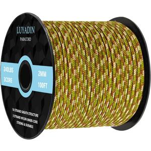 Paracord 240lb - Diameter 2mm Micro Utility Cord -3 Strand Parachute Spool Cord - 100ft 200ft,Paracord for Camping,Hiking,Fishing,Outdoor and DIY (Army Green Camo)