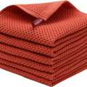 Mia'sDream Natural Cotton Waffle Weave Kitchen Tidy Dish Cloths Drying Rags Cleaning Cloth, Soft and Absorbent Kitchen Hand Towel Washcloths, 12inchx12inch 6 Pack (Brick Red)