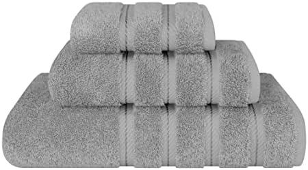American Soft Linen Premium 3 Piece Towel Set, 1 Bath Towel 1 Hand Towel 1 Washcloth, 600 GSM 100% Cotton Turkish Towels for Bathroom, Light Grey Towel Set