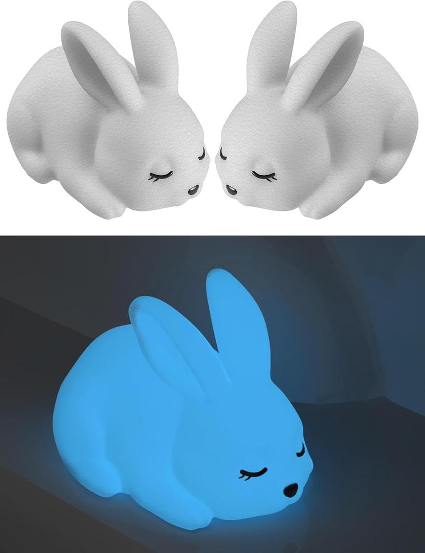 NiHome 2 PCS 3D Printed Bunny Toilet Floor Bolt Cover Caps, Glow in the Dark White Rabbit Toilet Bolt Covers Caps Decorative & Protective Easy Installation for Bathroom Decor Dust Debris Prevention