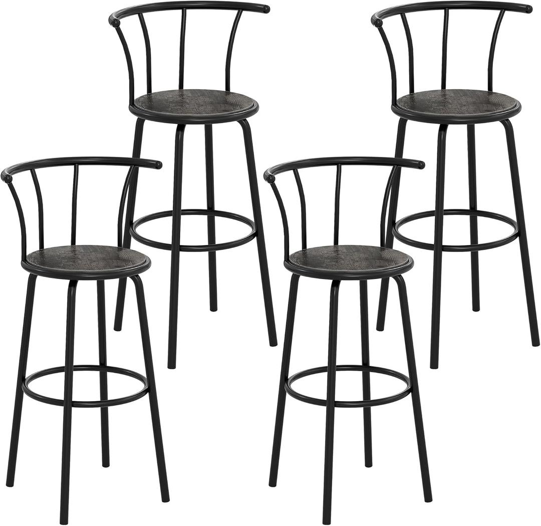 VECELO Bar Stools Set of 4, Swivel Counter Barstools with Backrest, Bar Height Chairs for Dining Room, Kitchen Island, Pub, Easy Assembly, Grey