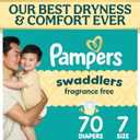 Pampers Swaddlers Diapers, Size 7 (26-50 lbs), 70 Count, Fragrance Free, Hypoallergenic, Absorbent, Pediatrician Recommended, Skin Safe