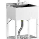 20" Freestanding Stainless Steel Utility Sink, Heavy-Duty Commercial Kitchen Outdoor Sink with Retractable Cold and Hot Water Faucet, Single Bowl Shop Sink for Workshop, Garage, Laundry Room, 20.3"L x 16"W x 40.3"H