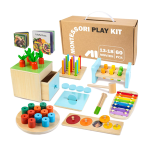 WOODMAM Wooden Montessori Toys for 1+ Year Old, 9 in 1 Learning Educational Toys for Toddler with Educational Box, Xylophone, Pound Bench, Shape Puzzle and More, Baby Toy Gift for 1218 Months