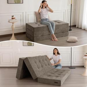MAXYOYO 6" Folding Sofa Bed for Floor, Tufted Tri-Fold Floor Mattress, Full