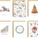 easykart labels 24 Christmas Cards Assortment with Envelopes & Sealing Stickers, Christmas Boho Theme 6 Designs, 5.75" x 4.25" For Friends, Family and loved Ones