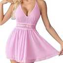 Avidlove Lace Babydoll Chemise Sexy Lingerie Sheer Mesh Sleepwear Boudoir Nighty Backless Pink Small