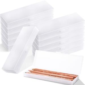 Crtiin 50 Pcs Pencil Boxes Bulk Plastic Clear Pencil Case Box for School Bulk Storage with Hinged Lid for Students School Office Supplies Organization(7.17 x 2.36 x 0.94 Inch)