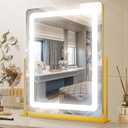 PRIMETEK Vanity Mirror with Lights, 19"x22" Large Makeup Mirror with Lights, LED Lighted Makeup Mirror, Touch Screen with 3-Color Lighting, Dimmable for Vanity Desk Tabletop, Bedroom, Gold