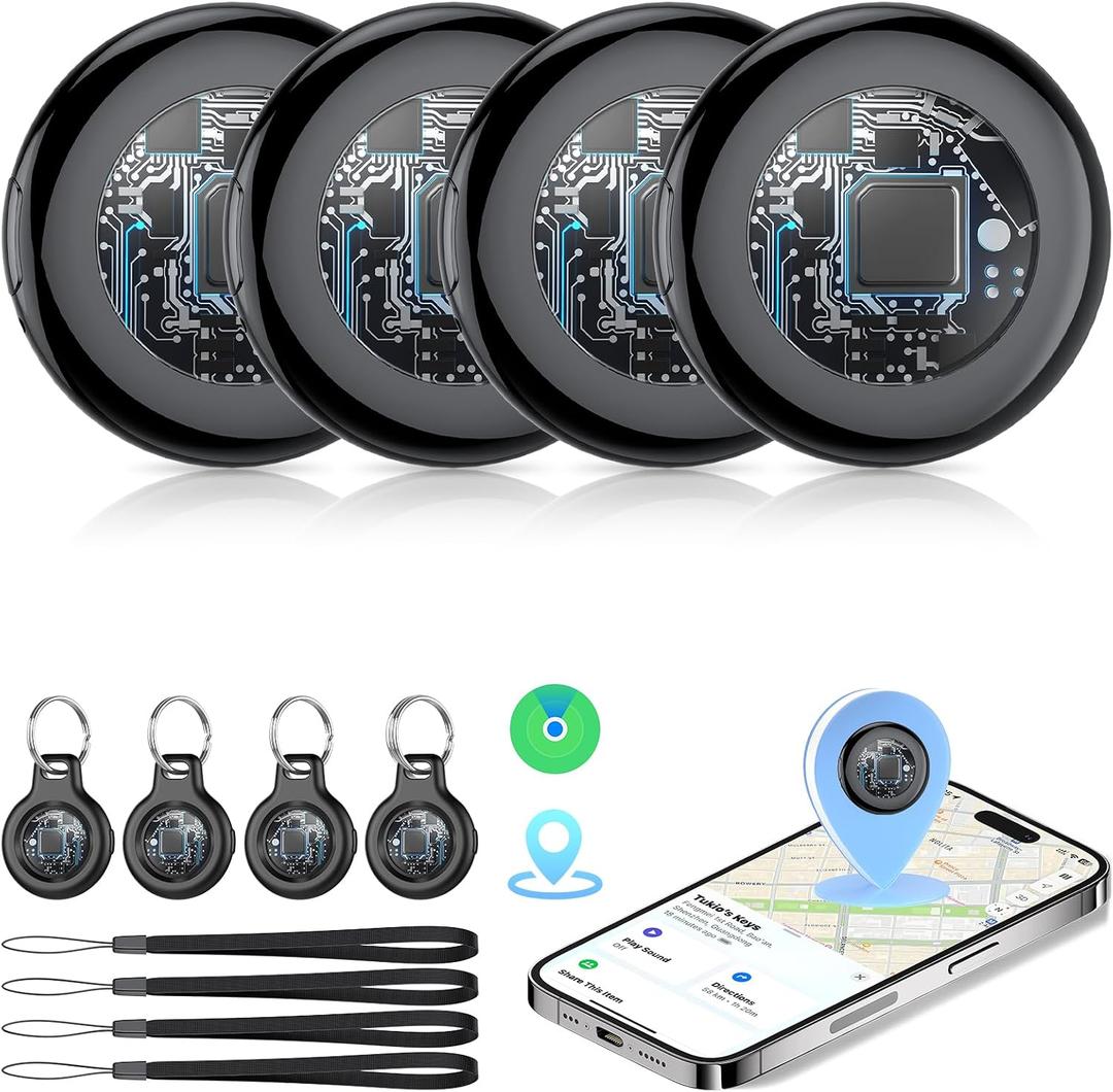 2026 New [Apple MFi Certified] Air Tracker Tags-4 Pack (iOS Only), Tukio Bluetooth Tracker for Apple Find My, Replaceable Battery, Key Finder and Item Locator Smart Tag for Keys, Bag, Luggage and More, Deep Black