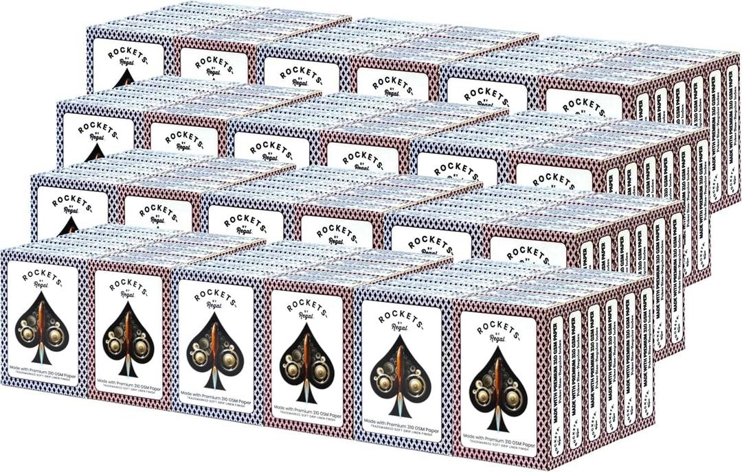 Regal Games [144 Decks] Rockets Bulk Playing Cards Set for Adults & Professionals - 310 GSM Linen Finish - Poker Cards for Blackjack, Euchre, Canasta - Casino Grade, Travel & Game Night Cards (Premium 144 Pack)