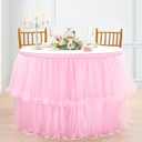 9ft Pink Table Skirt 2 Layer Tulle Tutu Table Skirt Theme Party Tablecloth for Birthday Party Baby Shower Dessert Cake Table Decor (L9(ft)* H30in)