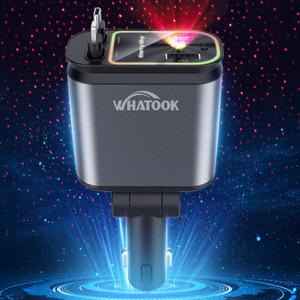WHATOOK Starlight Retractable Car Charger: Car Accessories with Starlight in Car Roof, Car Chargers USB C, Fast Charging Adapter & Dual Charge Ports, 4 in 1 Car Phone Charger for iPhone iPad AirPods
