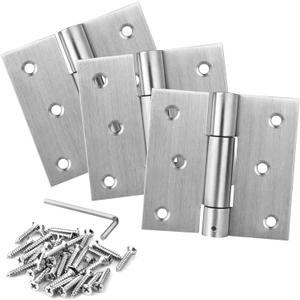 3 Pack 3" x 3-3/8" Self Closing Door Hinges, 201 Stainless Steel Spring Hinges, Automatic Closing Adjustable Tension Hinges