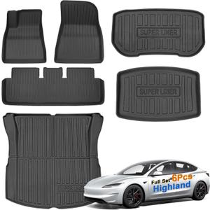 SUPER LINER Tesla Model 3 Floor Mats 2025 2026 2024 | Custom Fit All-Weather 6-Piece Set TPE Material| Tesla Model 3 Highland Floor Mats&Cargo Liner, Trunk&Interior Accessories