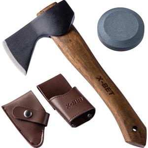 12" Hand-Forged Hatchet with Sheath and Sharpener - Camping Axe, Bushcraft and Survival Hatchet Spring Steel Blade - Small Axe Perfect for Wood Carving, Cutting, Splitting and Gardening