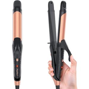 Dual Voltage Curling Iron 2-in-1 Curling Iron 1 Inch,(100V~240V) Dual Voltage Hair Straightener Travel CurlingIron European Flat Iron(Black)