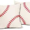Baseball Pillow Cover Set of 2 Sports Theme Cotton Linen Polyester Decorative Throw Pillow Case Cushion Cover for Bedroom Sofa Living Room Couch Chair Office 18 x 18 Inch