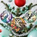3 x Christmas Ornaments, Dodosky 2.8in Ceramic Owl Ornament, Xmas Decor, Christmas Tree Ornaments, Xmas Decorations for Tree, Holiday Ornament, Gifts for Owl Lovers, Gifts for Women, Men